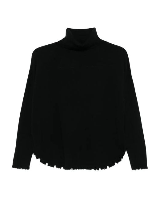 Kujten Black Mavis Roll-Neck Frayed Sweater