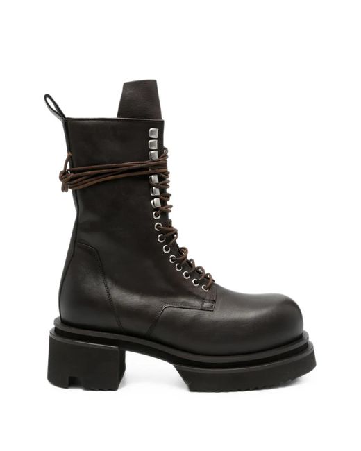 Rick Owens Black Lace-Up Platform Biker Boots for men