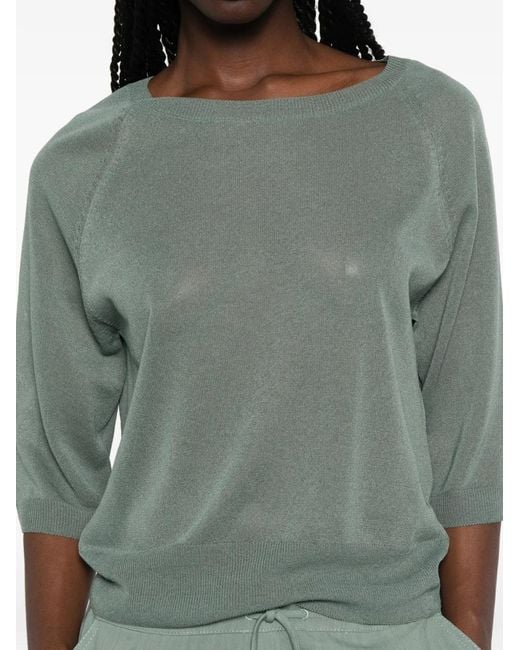 Marella Green Fine-Knit Raglan-Sleeve Sweater