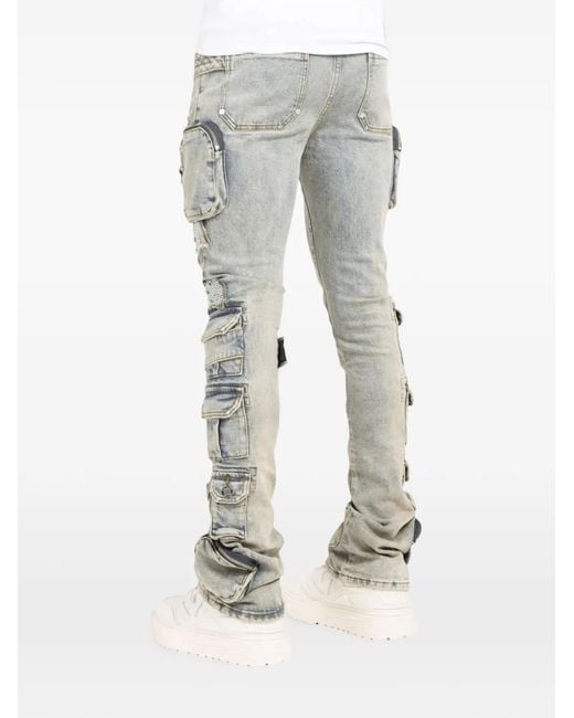 GUAPI Gray Rhinestone-Embellished Quilted-Panel Jeans for men