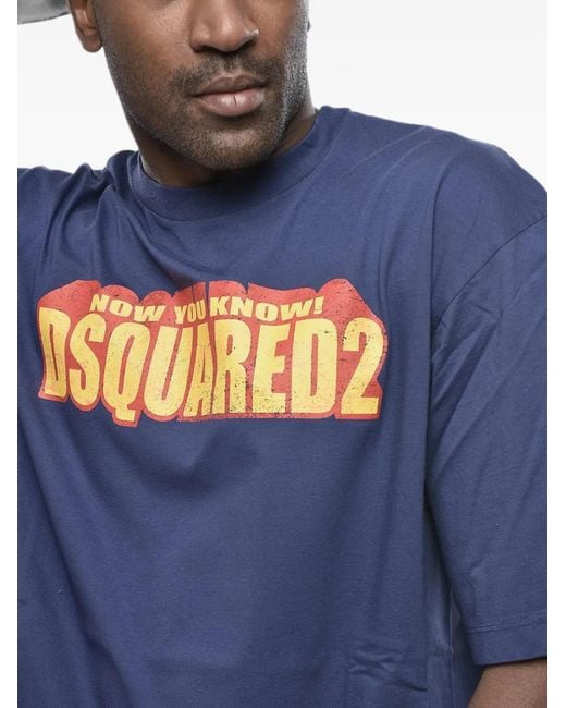 DSquared² Blue Logo-Print T-Shirt for men