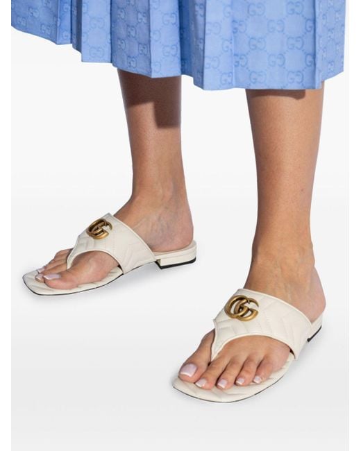 Gucci White Double G Quilted Flat Sandals