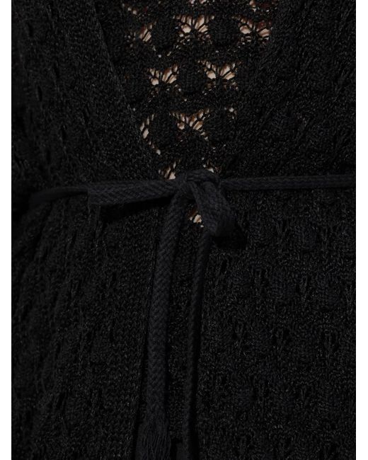 Akep Black Open-Knit Tie-Waist Cardigan