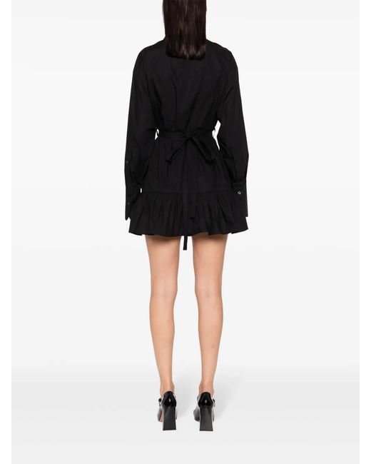 Patou Black Ruffled Mini Shirt Dress
