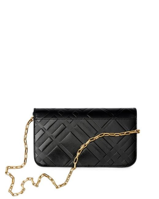 Burberry Black Embossed Check Chain Strap Wallet