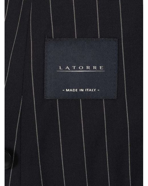 Latorre Blue Pinstripe-Pattern Double-Breasted Jacket