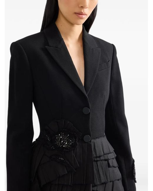 Erdem Black Embroidered Ruffled Blazer