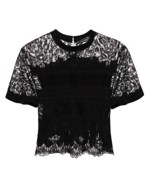 Camiseta corta con panel de encaje Ermanno Scervino de color Black
