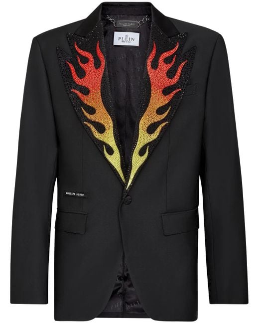 Philipp Plein Black Flame Single-Breasted Blazer for men