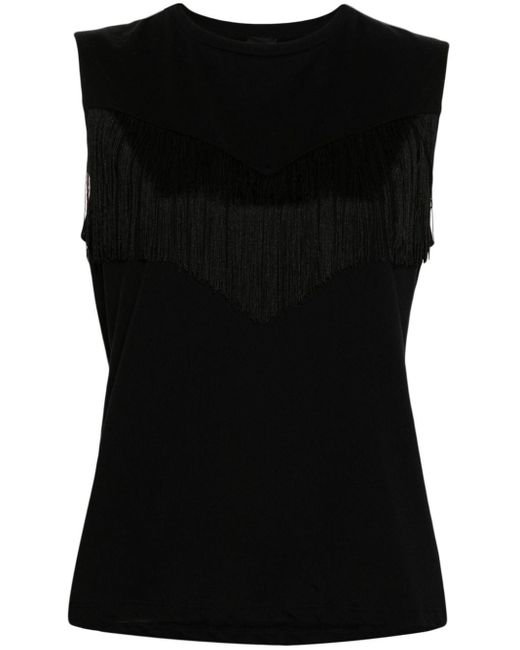 Pinko Black Cotton Top Twilight With Fringes