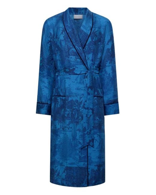 Pierre Louis Mascia Blue All-Over Print Shawl-Collar Coat
