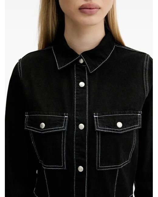 Karl Lagerfeld Black Contrast-Stitch Mini Shirt Dress