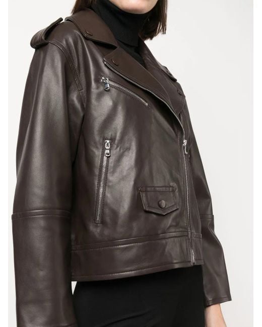Yves Salomon Black Leather Zip-Up Flight Jacket