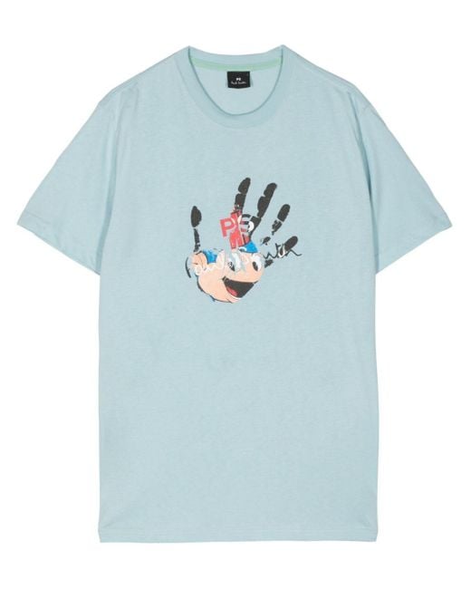 PS by Paul Smith Blue Hand Print Cotton T-shirt for men