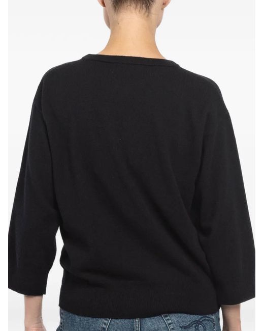Extreme Cashmere Black N°398 Jewel Short-Sleeve Crew-Neck Sweater