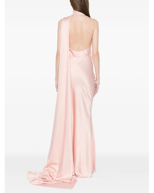 ACTUALEE Pink Draped Single-Shoulder Gown