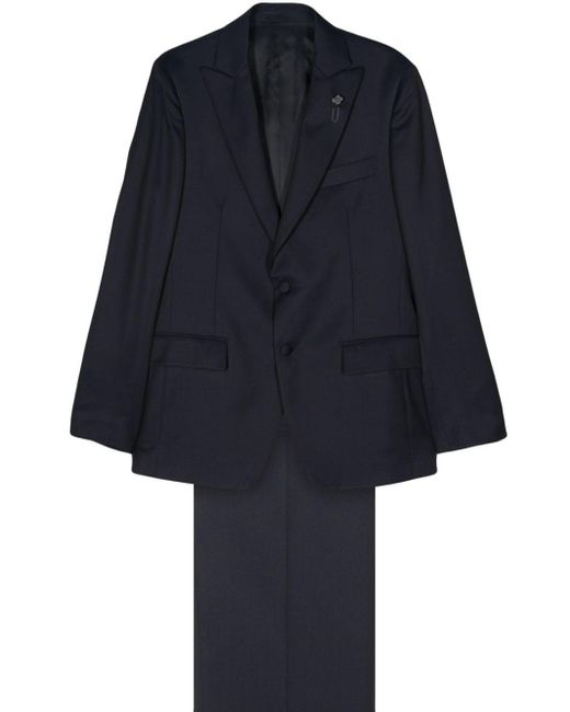 Lardini Blue Brooch-detail Wool-blend Suit for men