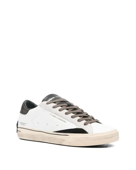 Crime London White Distressed Leather Sneakers for men