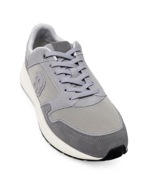 Boss White Logo-Patch Panelled Sneakers for men