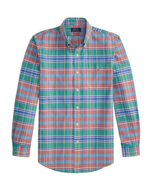Polo Ralph Lauren Blue Plaid-Pattern Logo-Embroidered Shirt for men