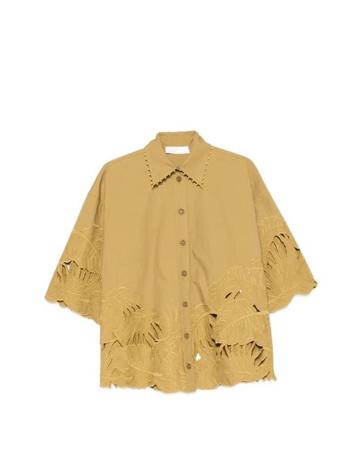 Zimmermann Yellow Mahon Cut-Out Embroidered Shirt