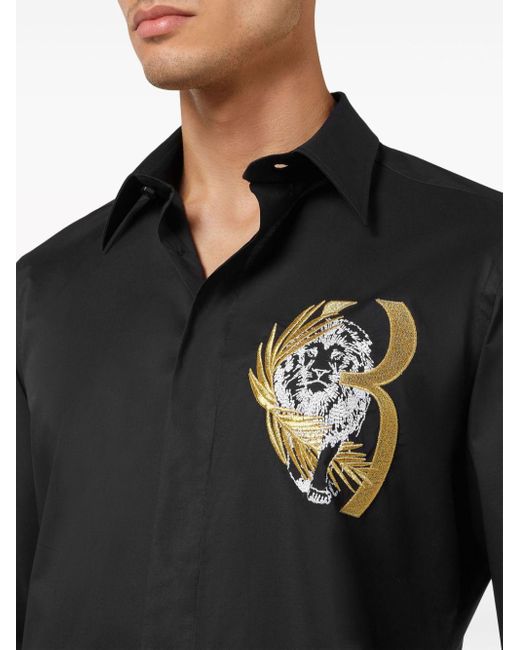 Camisa con logo bordado Billionaire de hombre de color Black