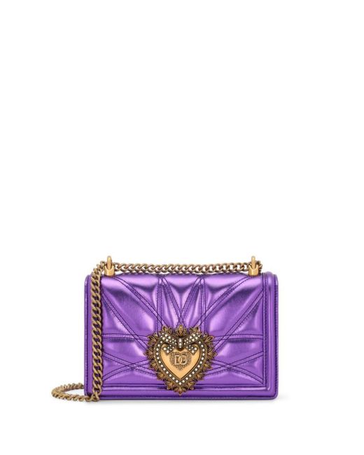 Dolce & Gabbana Purple Devotion Medium Shoulder Bag - Women's - Lambskin/calf Leather/cotton/acrylic
