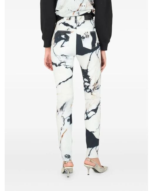 Roberto Cavalli White Marble-Print Skinny Trousers