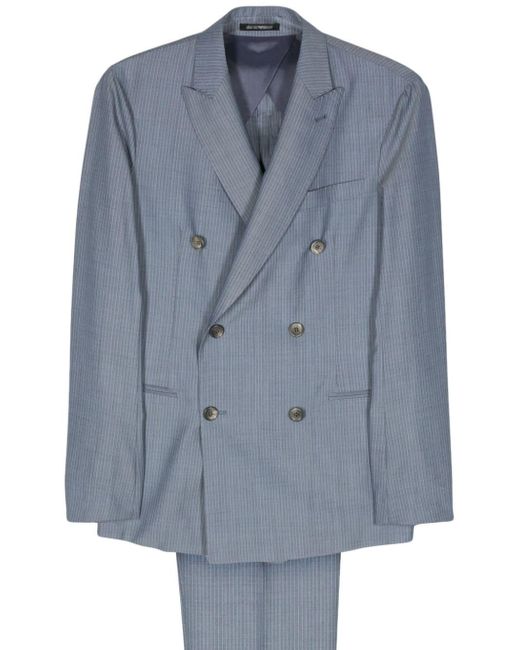 Emporio Armani Blue Pinstriped Double-breasted Suit for men