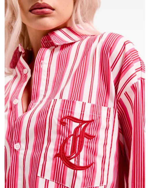 Juicy Couture Pink Striped Logo-Embroidered Pajama Top