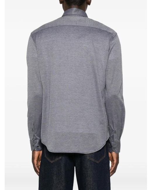 Giorgio Armani Gray Geometric-Print Long-Sleeve Shirt for men