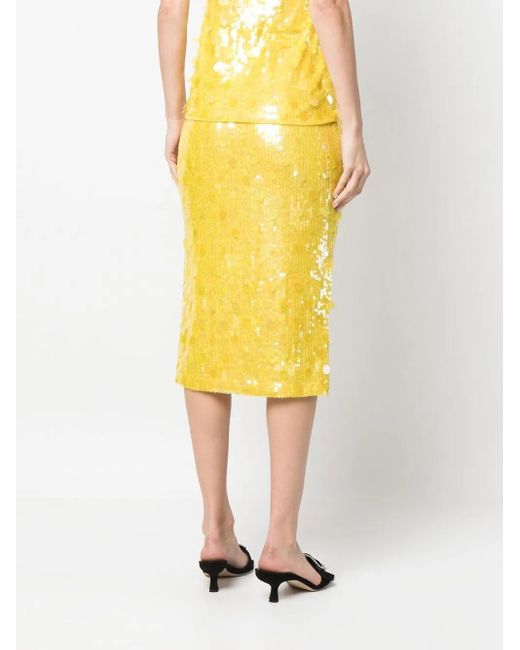 P.A.R.O.S.H. Yellow Sequin-Embellished Midi Skirt