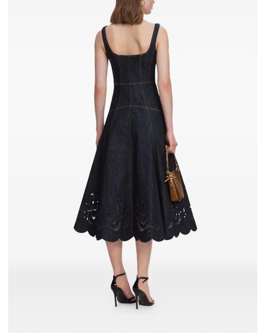 Self-Portrait Blue Broderie-Anglaise Flared-Hem Midi Dress