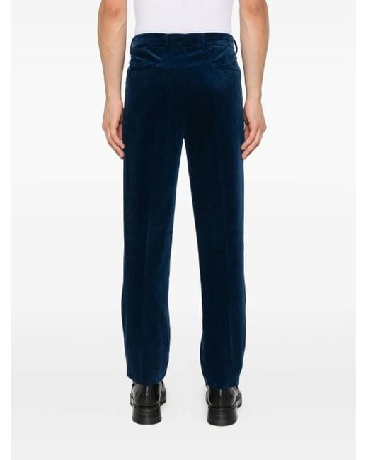 Brunello Cucinelli Blue Corduroy Pleated-Front Trousers for men