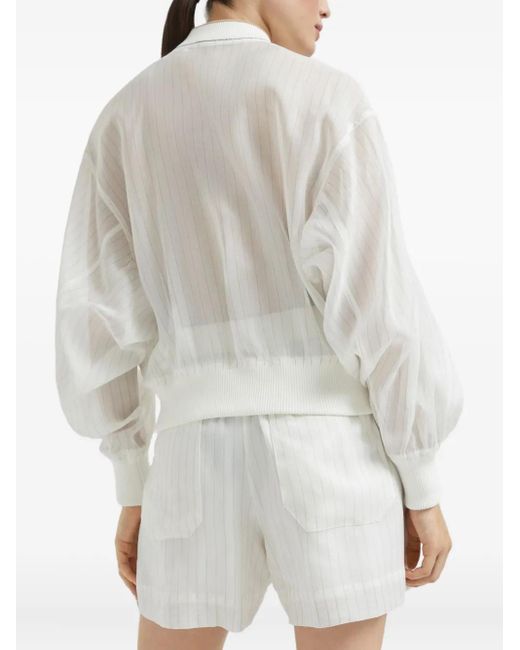 Brunello Cucinelli White Striped Bomber Jacket