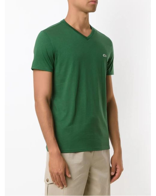 Lacoste Green Logo-Embroidered Cotton V-Neck T-Shirt for men