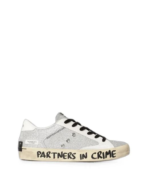 Crime London White Baskets À Paillettes Effet Vieilli