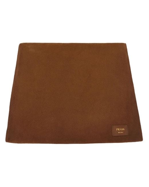 Prada Brown Logo-Patch Suede Miniskirt