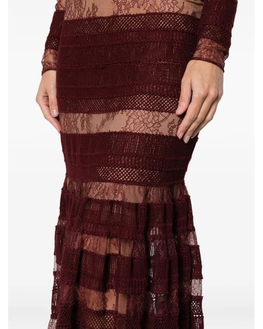 Elie Saab ロングスリーブ レースドレス Purple