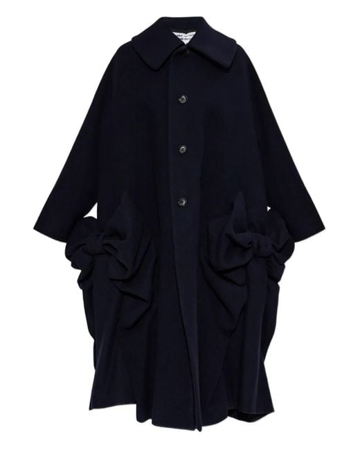 Comme des Garçons Blue Bow-Detail Wool Coat