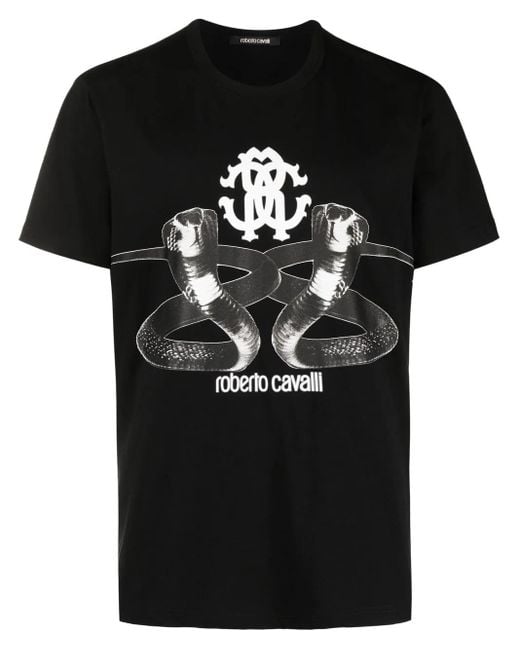 T-Shirt Con Stampa di Roberto Cavalli in Black da Uomo