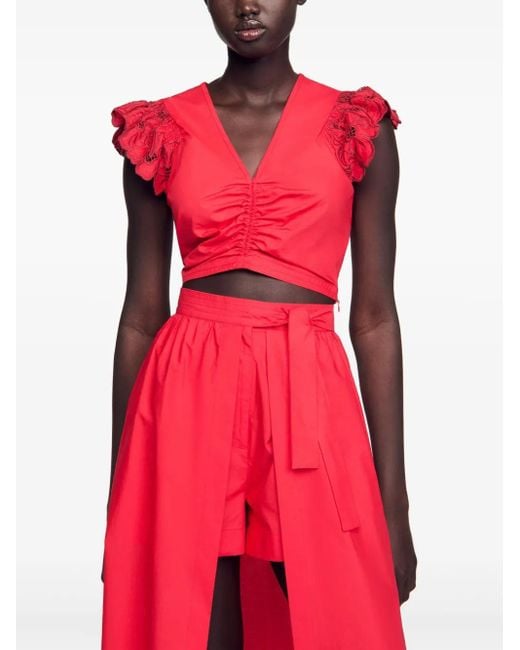 Sandro ラッフルタンクトップ Red