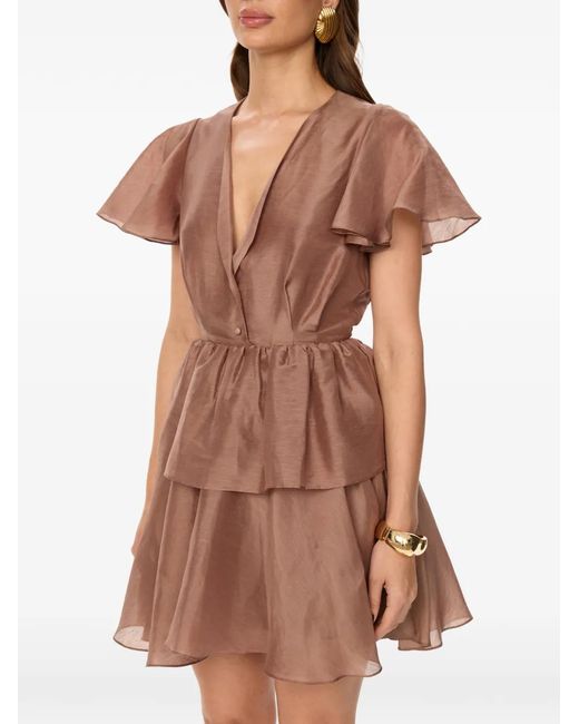 POST MERIDIEM Brown Ruffled Mini Dress