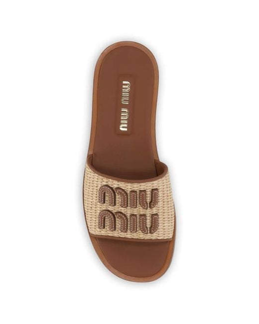 Miu Miu Natural Logo-Lettering Sandals