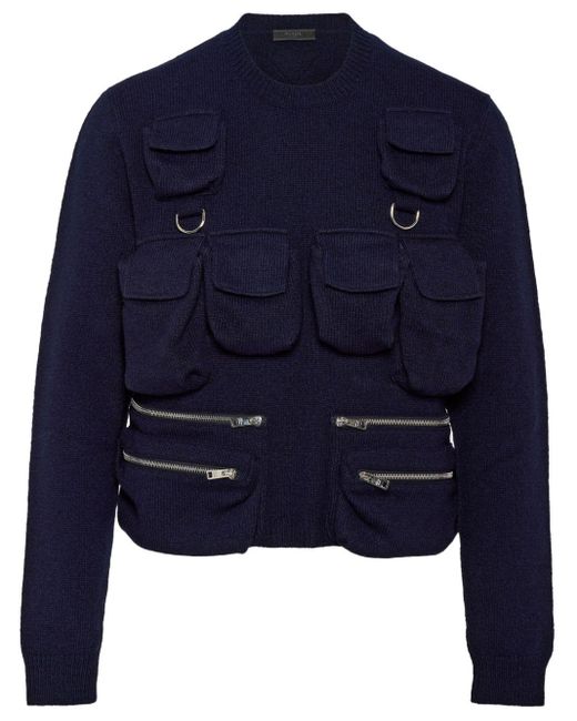 Prada Blue Flap-pocket Shetland Wool Jumper for men