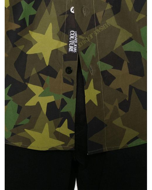 Versace Green Camouflage-pattern Cotton Shirt for men