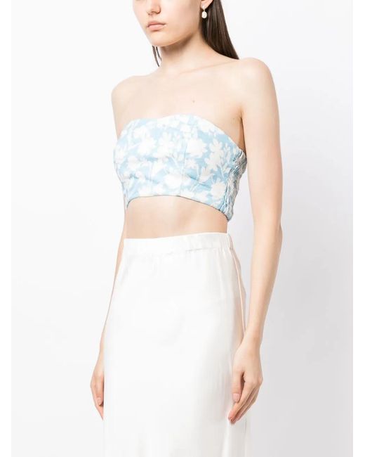 Bambah Blue Lilly Floral-Print Linen Tube Top