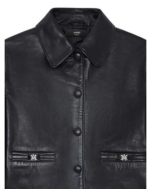 Amiri Blue Buttoned Leather Jacket