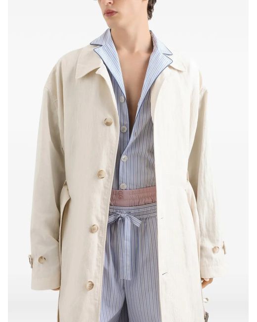 Dolce & Gabbana White Cotton-Linen Trench Coat With Buttons for men