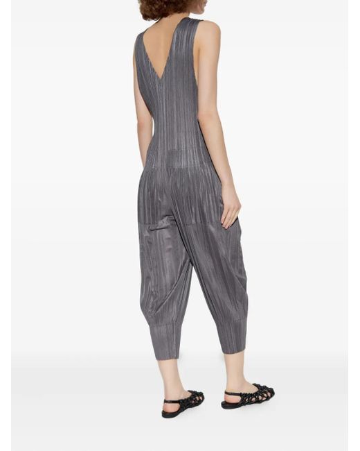 Pleats Please Issey Miyake Blue Zip Pleated Jumpsuit